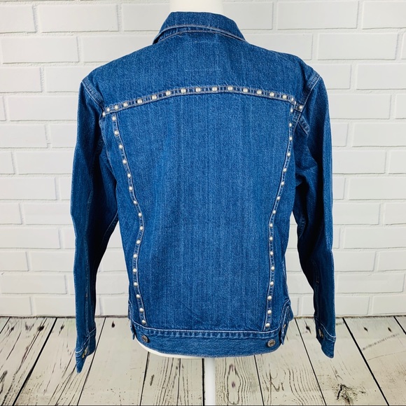 🔥LEVI’S🔥Studded Ex-Boyfriend Trucker Blue Jean Denim Jacket Medium NWT - Picture 5 of 6